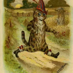 19th Century Puss in Boots Print - Country Lane Scene