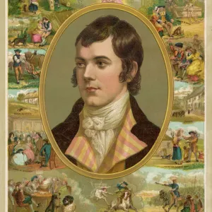 Robert Burns Print - Scottish National Poet Portrait with Literary Works Robert Burns Print - Scottish National Poet Portrait with Literary Works