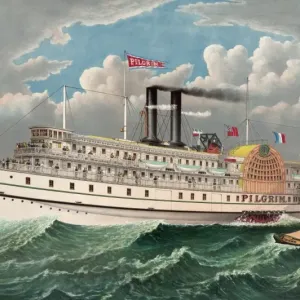 The Grand New Steamboat Pilgrim Print c1883 The Grand New Steamboat Pilgrim Print c1883