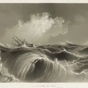 Print of a Sailing Ship Struck by Lightning Print of a Sailing Ship Struck by Lightning