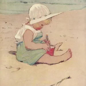 Sand Pies Print: A Young Girl's Beach Activity Sand Pies Print: A Young Girl's Beach Activity