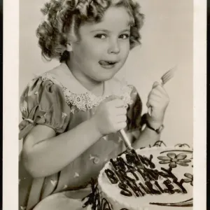 Shirley Temple Print: Vintage Image of Child Star with Birthday Cake Shirley Temple Print: Vintage Image of Child Star with Birthday Cake