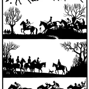 Silhouette Print of Equestrian Pursuits by H. L. Oakley Silhouette Print of Equestrian Pursuits by H. L. Oakley