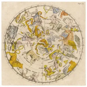 Print of a Sky Chart featuring Zodiac Signs and Celestial Features Print of a Sky Chart featuring Zodiac Signs and Celestial Features