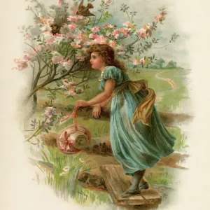 Spring Scene Print: Girl on Stile