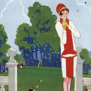 1920s Woman with Papillon Dogs and Butterflies Print