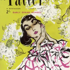 1950s Style Print of Woman in Lilac Blossom