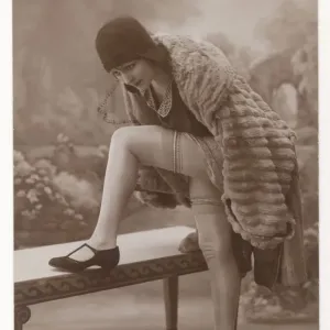 1920s Woman in Fur Coat Stocking Print 1920s Woman in Fur Coat Stocking Print