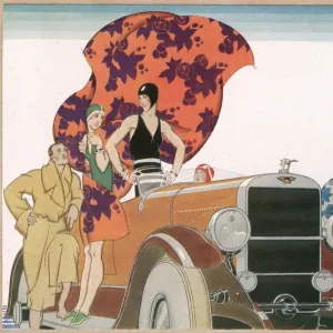 Art Deco Print: Bathing-time at the Beach with Motor-Car Art Deco Print: Bathing-time at the Beach with Motor-Car
