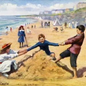 Children Playing on a Sandy Beach Print, circa 1920 Children Playing on a Sandy Beach Print, circa 1920