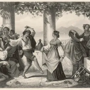 Tarantella Print: Italian Couple Dancing Under Vines Tarantella Print: Italian Couple Dancing Under Vines