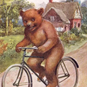 Teddy Bear on a Bicycle Print, circa 1900s Teddy Bear on a Bicycle Print, circa 1900s
