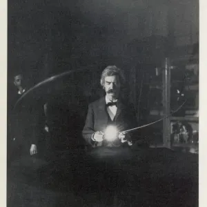 Print of Tesla Coil with Mark Twain Print of Tesla Coil with Mark Twain