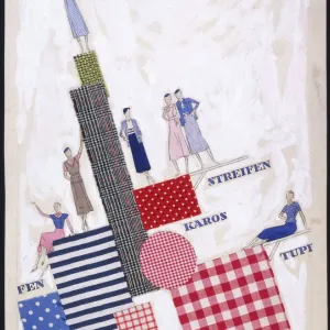 Textile Print 1928 - Women in Checks and Stripes Textile Print 1928 - Women in Checks and Stripes