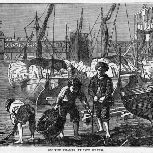 Thames Mudlarks Print: Scavenging in the Thames at Low Water
