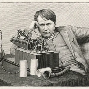 Thomas Edison Print: Listening to the First Phonogram Thomas Edison Print: Listening to the First Phonogram