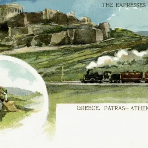 Train on the Patras to Athens Railway Print, circa 1900 Train on the Patras to Athens Railway Print, circa 1900