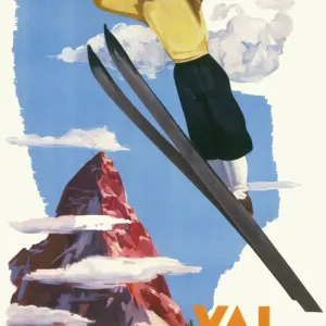 Val D Aosta Ski Resort Print: Fearless Skier in Flight Val D Aosta Ski Resort Print: Fearless Skier in Flight
