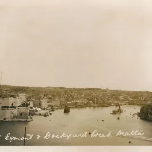 Valletta, Malta - HMS Egmont and Dockyard Creek Print 1923 Valletta, Malta - HMS Egmont and Dockyard Creek Print 1923