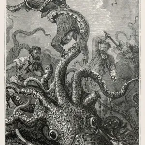 Print of Verne's "The Squid Claims a Victim" from Mary Evans Print of Verne's "The Squid Claims a Victim" from Mary Evans