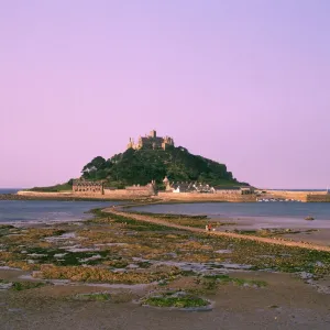View of St Michaels Mount, Cornwall Print - circa 1980s View of St Michaels Mount, Cornwall Print - circa 1980s