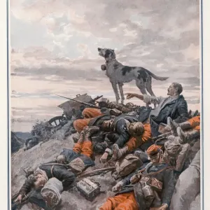 Print of Wounded Soldier Saved by Regimental Dog at the Battle of the Marne