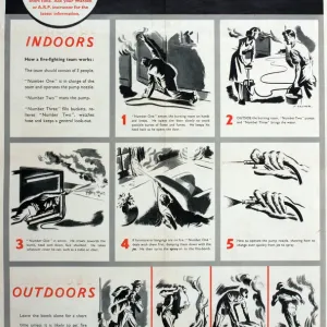 WW2 Fire Bomb Tackling Print, Early 1940s