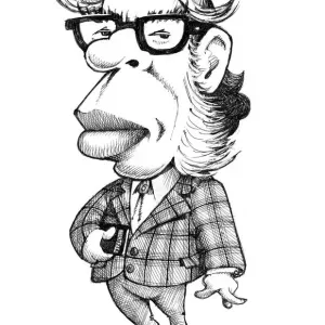 Isaac Asimov Print, Caricature of US Author and Biochemist Isaac Asimov Print, Caricature of US Author and Biochemist