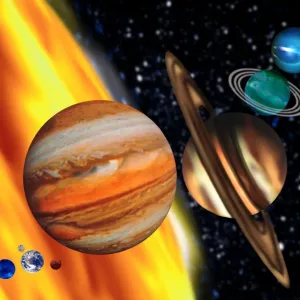 L'artwork informatique représentant les tailles relatives des planètes L'artwork informatique représentant les tailles relatives des planètes