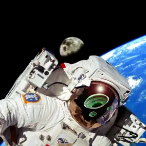 Computer artwork of UFOs in astronaut's visor Print Computer artwork of UFOs in astronaut's visor Print