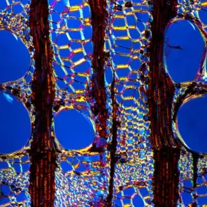 Elm stem cross-section print, polarised light micrograph Elm stem cross-section print, polarised light micrograph