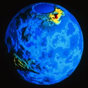 Colour-coded topographic print of Venus' surface Colour-coded topographic print of Venus' surface