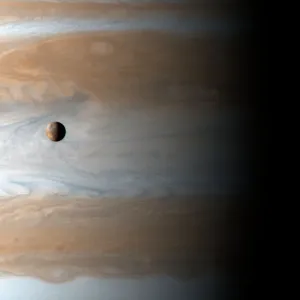 Io and Jupiter Print, a photograph of Io orbiting Jupiter Io and Jupiter Print, a photograph of Io orbiting Jupiter