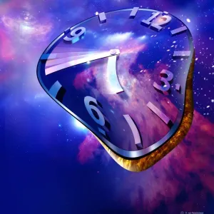 Time Warp Print: Warped Clock Face Against Starry Background