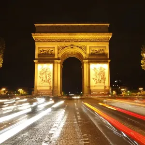 Arc de Triomphe and Champs Elysees Night Print, Paris Arc de Triomphe and Champs Elysees Night Print, Paris
