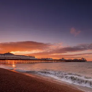 Brighton Pier and beach sunrise print, a photograph of the seaside scene Brighton Pier and beach sunrise print, a photograph of the seaside scene