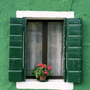 Flower Pot Print on Window Sill, Burano, Italy Flower Pot Print on Window Sill, Burano, Italy