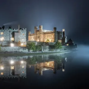 Leeds Castle Print - Evening Mist Winter Scene Leeds Castle Print - Evening Mist Winter Scene