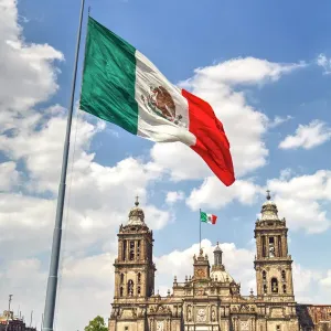 Mexican Flag Print, Zocalo Scene Mexican Flag Print, Zocalo Scene