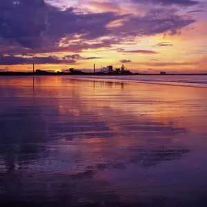 Redcar Beach Sunset Steelworks Print Redcar Beach Sunset Steelworks Print