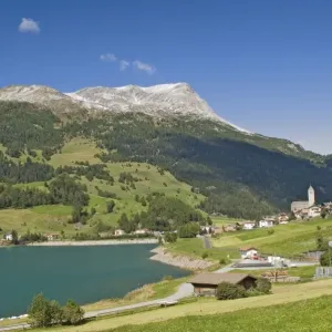 Reschen Village Print, Lake Reschen Scene Reschen Village Print, Lake Reschen Scene