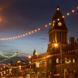 Town Hall and Christmas Lights Print, Leeds, West Yorkshire Town Hall and Christmas Lights Print, Leeds, West Yorkshire