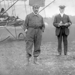 Print of Joseph Christiaens and his Henry Farman biplane Print of Joseph Christiaens and his Henry Farman biplane
