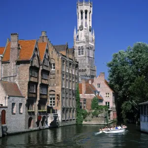 Belfry and Canal Print, Bruges Belfry and Canal Print, Bruges