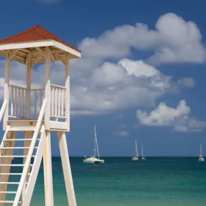Caribbean, St Lucia, Gros Islet, Rodney Bay, Reduit Beach, Life Guard Lookout Caribbean, St Lucia, Gros Islet, Rodney Bay, Reduit Beach, Life Guard Lookout