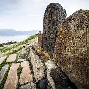 Print of Stele near Sevanavank monastery, Armenia