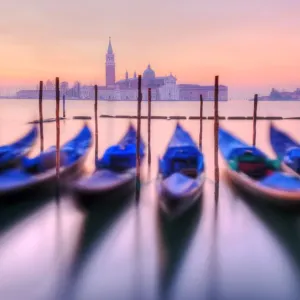 Venice Print: Moored Gondolas at Dawn Venice Print: Moored Gondolas at Dawn