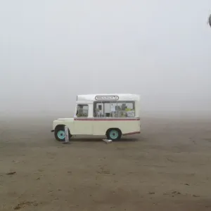 Print of an ice cream van on a foggy Whitby beach Print of an ice cream van on a foggy Whitby beach