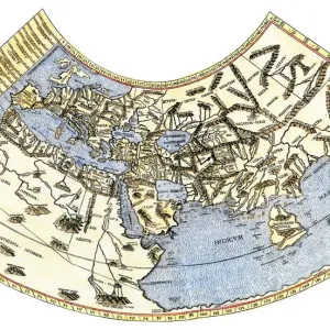 Print of Ptolemy's Flat Earth Map, 19th-century Woodcut
