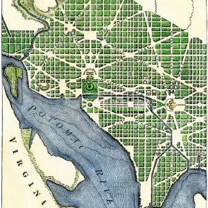 Hand-colored woodcut reproduction of 1793 Washington DC print Hand-colored woodcut reproduction of 1793 Washington DC print
